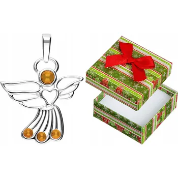 Přívěsek Stříbrný Přívěsek Andílek s Jantarem Dámský Stříbrný Přívěsek Anděl Stříbro
