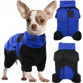 Obleček pro psa Mikina fleecová s rolákem pro psa Kombinéza Modro-černá XS