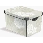 Box Deco, béžová, květinový vzor, plast, 22 l, s víkem, CURVER 188163 CURVER