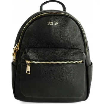 Městský batoh Batoh Dámský městský kožený malý Černý kožený batoh elegantní SOLIER