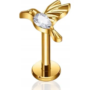 Náušnice ZLATÝ piercing Náušnice s kolibříkem a zirkony Conch Helix TITAN 1.2/8