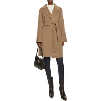 Dámský kabát TOMMY HILFIGER HNĚDÝ VLNĚNÝ KABÁT PÁSEK (40)