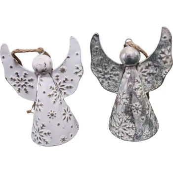 Anděl plechový zvon s vločkama - cena za 1 kus (Anděl závěsný zvon)