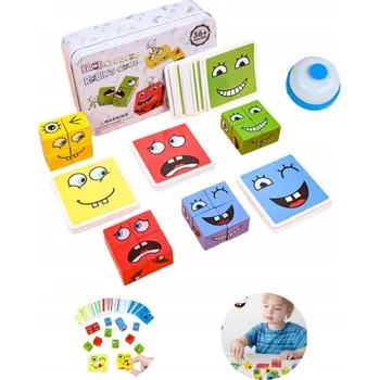 Dřevěná hračka Drewniane klocki gra emocje z dzwonkiem Zestaw w blaszanym pudełku