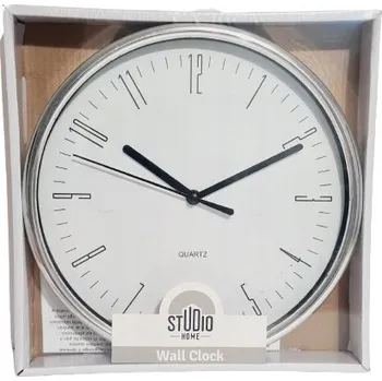 Hodiny Nástěnné hodiny WALL CLOCK STUDIO HOME ve stříbrno-bílé barvě, na baterie