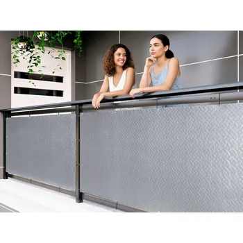 Krycí plachta Balkonová zástěna PREMIUM 90x300 cm, ratanový vzor šedá, 240g/m2 MyBestHome Vysoká gramáž 240 g/m2