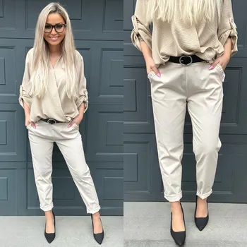 Dámské kalhoty Pohodlné kalhoty s páskem Barva: Béžová