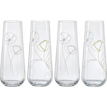 Sklenice Skleničky na šampaňské Bohemia Crystal s motivem divokých květin, bezbarvé, 250ml, 4 ks