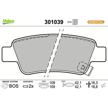Brzdová destička Sada brzdových destiček, kotoučová brzda VALEO 301039