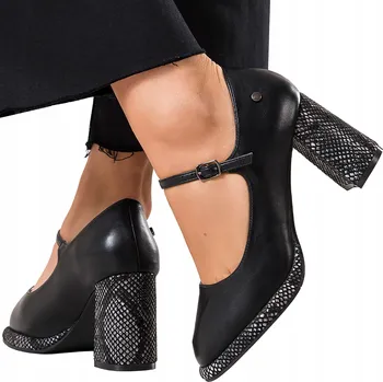 Dámské lodičky Lodičky s páskem Mary Jane na sloupkovém podpatku, kožená stélka, černé, velikost 37