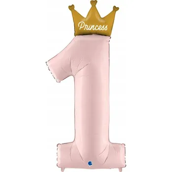 Balónek Balónek Číslice 1 - Růžový s korunkou Princess - 117 cm