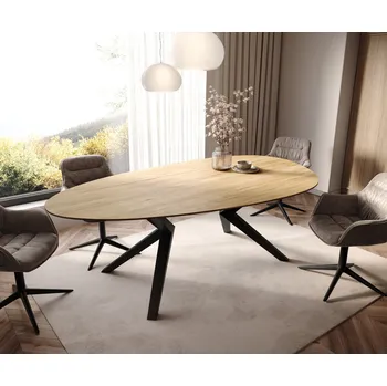 Jídelní stůl DELIFE Jídelní stůl Edge oválný 220x120 keramika Laminam® Sabbia dubová Zenthara hranatý kov černý