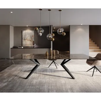 Jídelní stůl DELIFE Jídelní stůl Edge 300x100 keramika Laminam® Emperador Extra Lucidato tmavě hnědá Zenthara hranatý kov černý