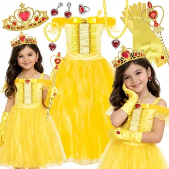 Karnevalový kostým KOSTÝM BELLI PŘEVLEK BELLA ŠATY PRINCEZNA SADA ŠPERKŮ 98 104