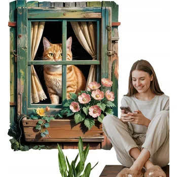 Obraz Univerzální dekorativní nálepka na zeď 75x100 cm - Koťátko v okně
