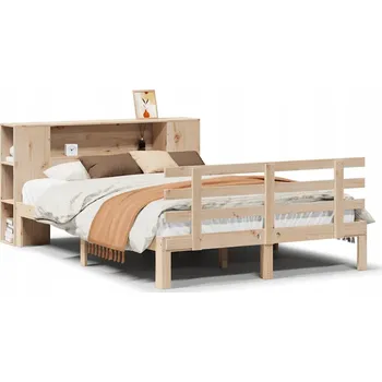 Postel Borovicová postel s regálem 229,5 x 126 x 82 cm, barva přírodní dřevo