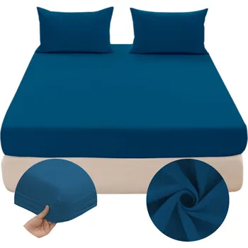 Prostěradlo PROSTĚRADLO BAVLNĚNÉ S GUMOU 90X200 +25CM JERSEY PRODYŠNÉ MODRÉ