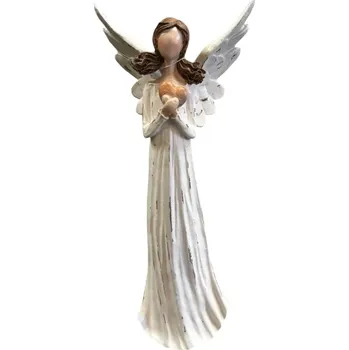 Soška bílého anděla s hnědým srdcem (Soška anděla strážného)