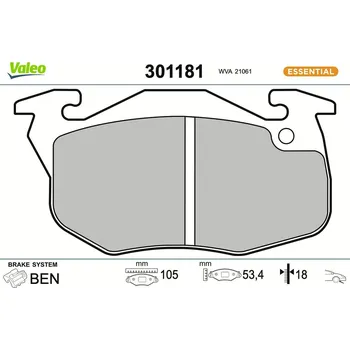 Brzdová destička Sada brzdových destiček, kotoučová brzda VALEO 301181