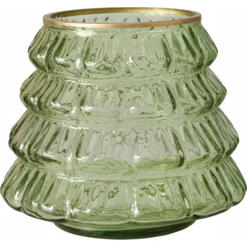 Svícen SKLENĚNÝ SVÍCEN ZELENÝ NA 1 SVÍČKU TVAR STROMEČKU výška 11,5 cm