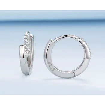 Náušnice B-TOP Stříbrné náušnice Cross s pěti zirkony – kruhy - Stříbro 925