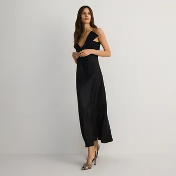 Dámské šaty Reserved - Saténové šaty s mašlí - černý - 620EH-99X - 620EH-99X-S