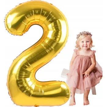 Balónek FÓLIOVÝ BALÓNEK ČÍSLICE 2 DVA ZLATÝ K NAROZENINÁM OSLAVĚ JUBILEU 100cm