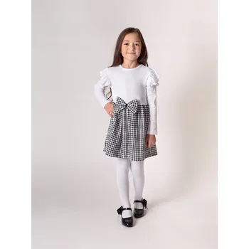 Dívčí oblečení Dívčí šaty s dlouhým rukávem a mašlí, bílé s pepito vzorem Nicol, vel. 80