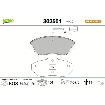 Brzdová destička Sada brzdových destiček, kotoučová brzda VALEO 302501