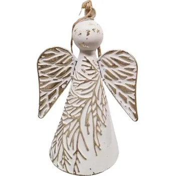 Vánoční dekorace Anděl plechový zvon - bílý (Anděl závěsný zvon)