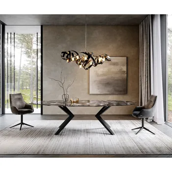 Jídelní stůl DELIFE Jídelní stůl Edge oválný 280x130 keramika Iris FMG Agatablack Zenthara hranatý kov černý