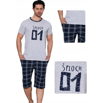 Dámské pyžamo Pánské bavlněné pyžamo světle šedé, 3/4 kalhoty, overal nápis M