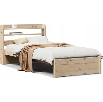 Postel Dřevěná borovicová postel 211,5 x 100 x 82 cm s čelem a poličkami