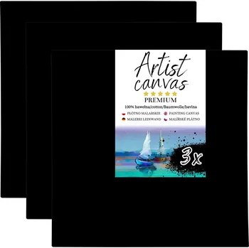 Obraz 3x Malířské Plátno 20x20 cm Černé bavlněné plátno pro malování