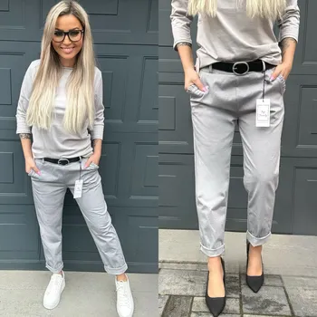 Dámské kalhoty Pohodlné kalhoty s páskem Barva: Šedá