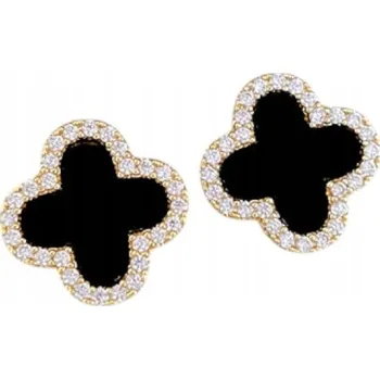 Náušnice Náušnice čtyřlístky černé se zirkony pozlacené zlaté