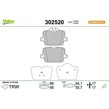 Brzdová destička Sada brzdových destiček, kotoučová brzda VALEO 302520