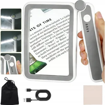 Lupa ZVĚTŠOVACÍ LUPA 4X S PODSVÍCENÍM PRO ČTENÍ VELKÁ SKLÁDACÍ SKLO