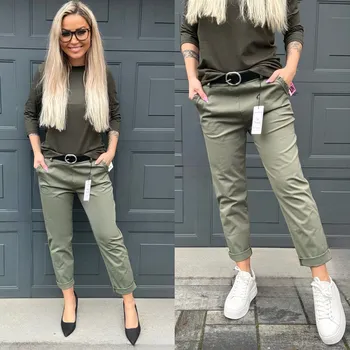 Dámské kalhoty Pohodlné kalhoty s páskem Barva: Khaki