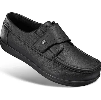 Pánská zdravotní obuv Panské mokasíny s páskem na suchý zip, hladká useň, černá: 45