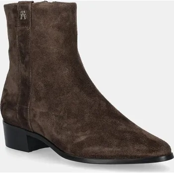 Dámské kozačky Semišové boty Tommy Hilfiger TH SUEDE POINTY ZIP BOOTIE FW0FW08981 hnědá 88X, EUR 37