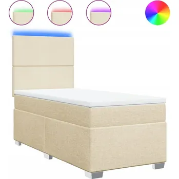 Postel Kontinentální postel s LED osvětlením, krémová, 200 x 100 x 140,5/150,5 cm