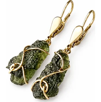 Náušnice Půvabné visací zlaté náušnice s vltavíny P26 0005