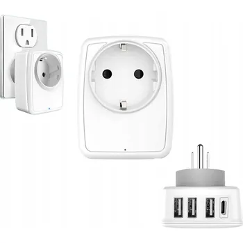 Zabezpečení domácnosti Cestovní adaptér 5 v 1 - 1 zásuvka AC, 3 USB-A, 1 USB-C, Typ B (US)