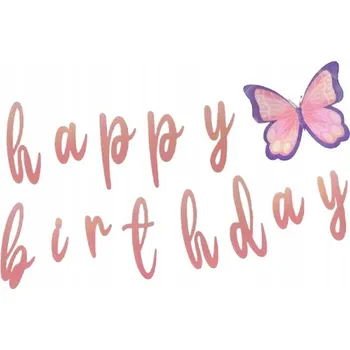 Banner girlanda růžová HAPPY BIRTHDAY Motýl 14 dílů narozeniny dítě party