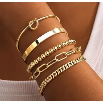 Náramek Zlaté náramky pro ženy, nečernající, 14K zlato 585, masivní náramek na zápěstí zlaté barvy