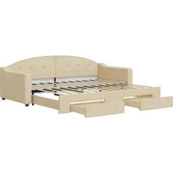 Pohovka Krémová rozkládací pohovka s úložnými zásuvkami 223 x 100 x 75 cm