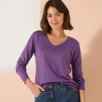 Dámský svetr Pulovr s výstřihem do V lila 38/40