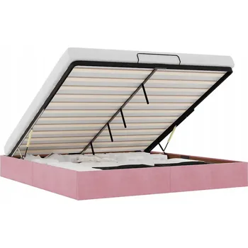 Postel Rám postele s úložným prostorem, růžový, 203 x 160 x 23,5 cm, samet, hydraulický mechanismus