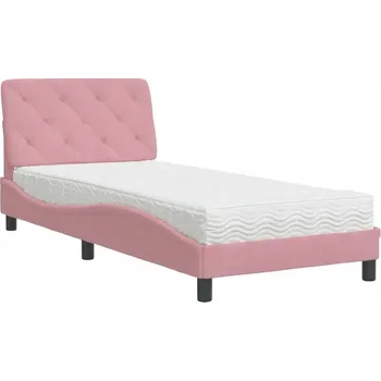 Postel Růžová postel s matrací 90x200 cm, samet, 218x95x74,5 cm
